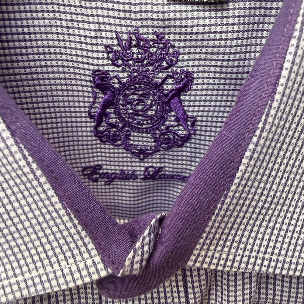English Laundry Men’s Purple-Trim Micro-Pattern Dress Shirt